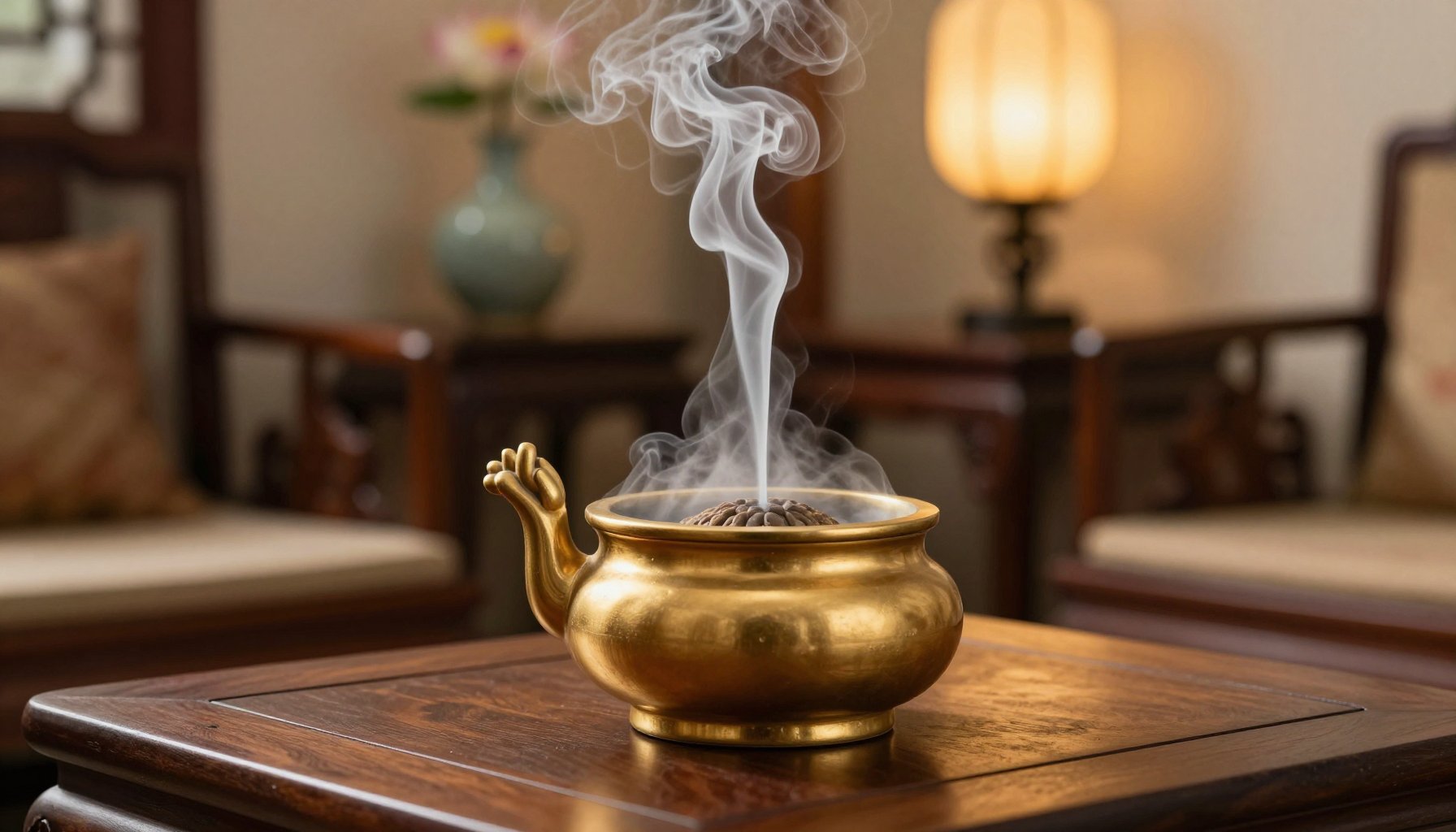 Thác khói trầm hương bàn tay phật an lạc cho không gian thiền