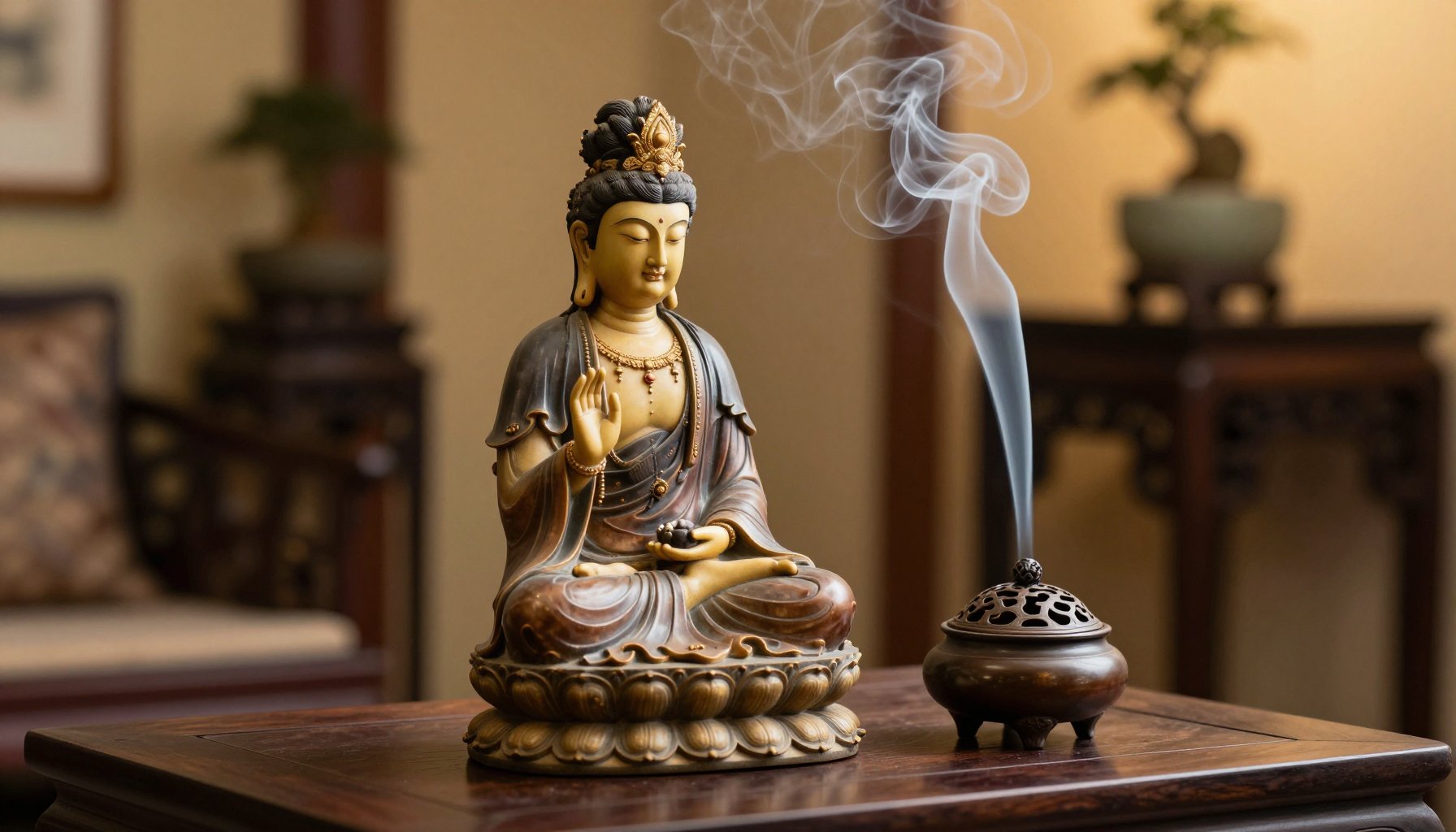 tượng quan âm để bàn phong thủy cho bàn làm việc