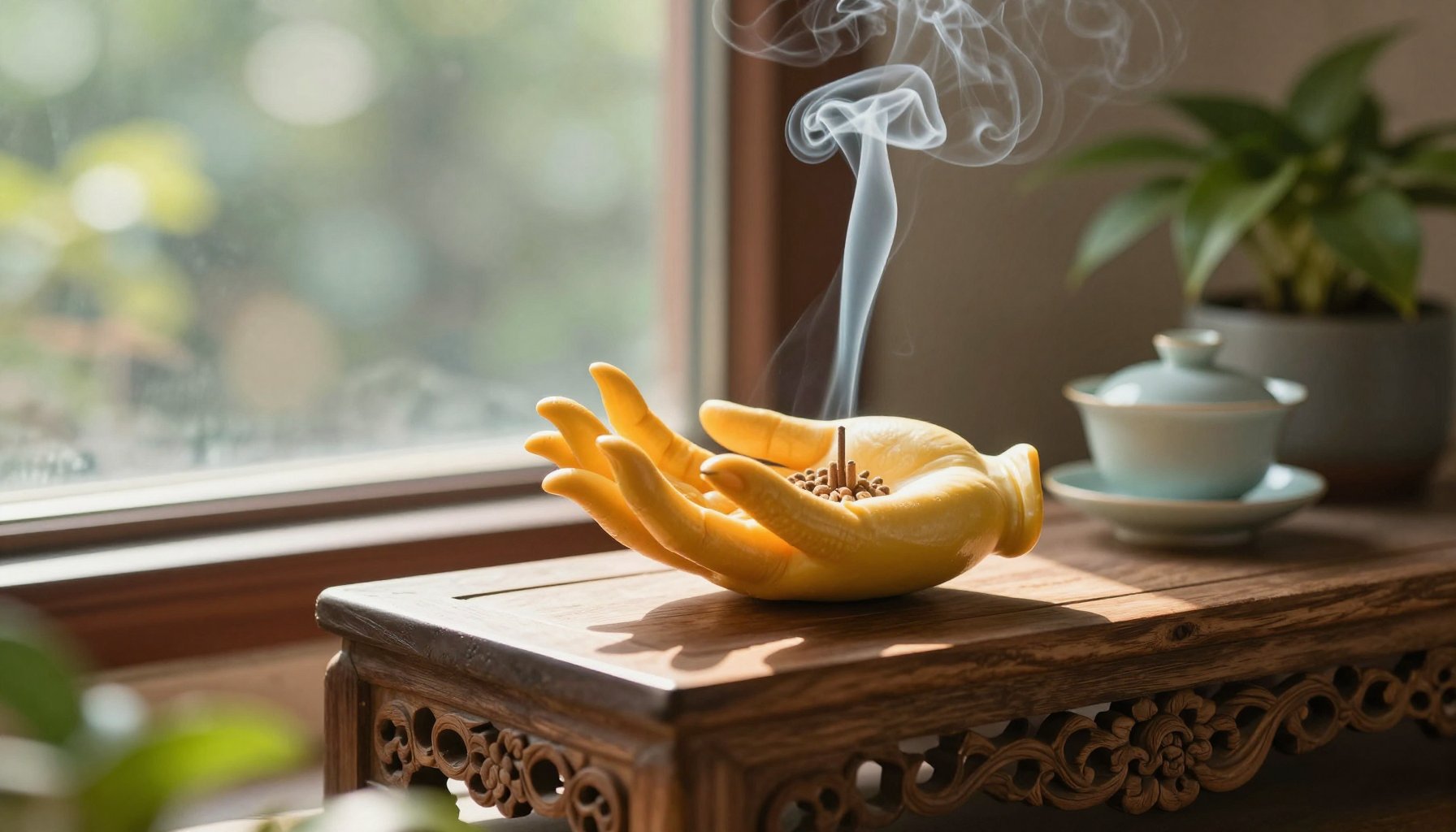 Mẫu thác khói trầm hương bàn tay phật kết hợp hoa sen tinh tế