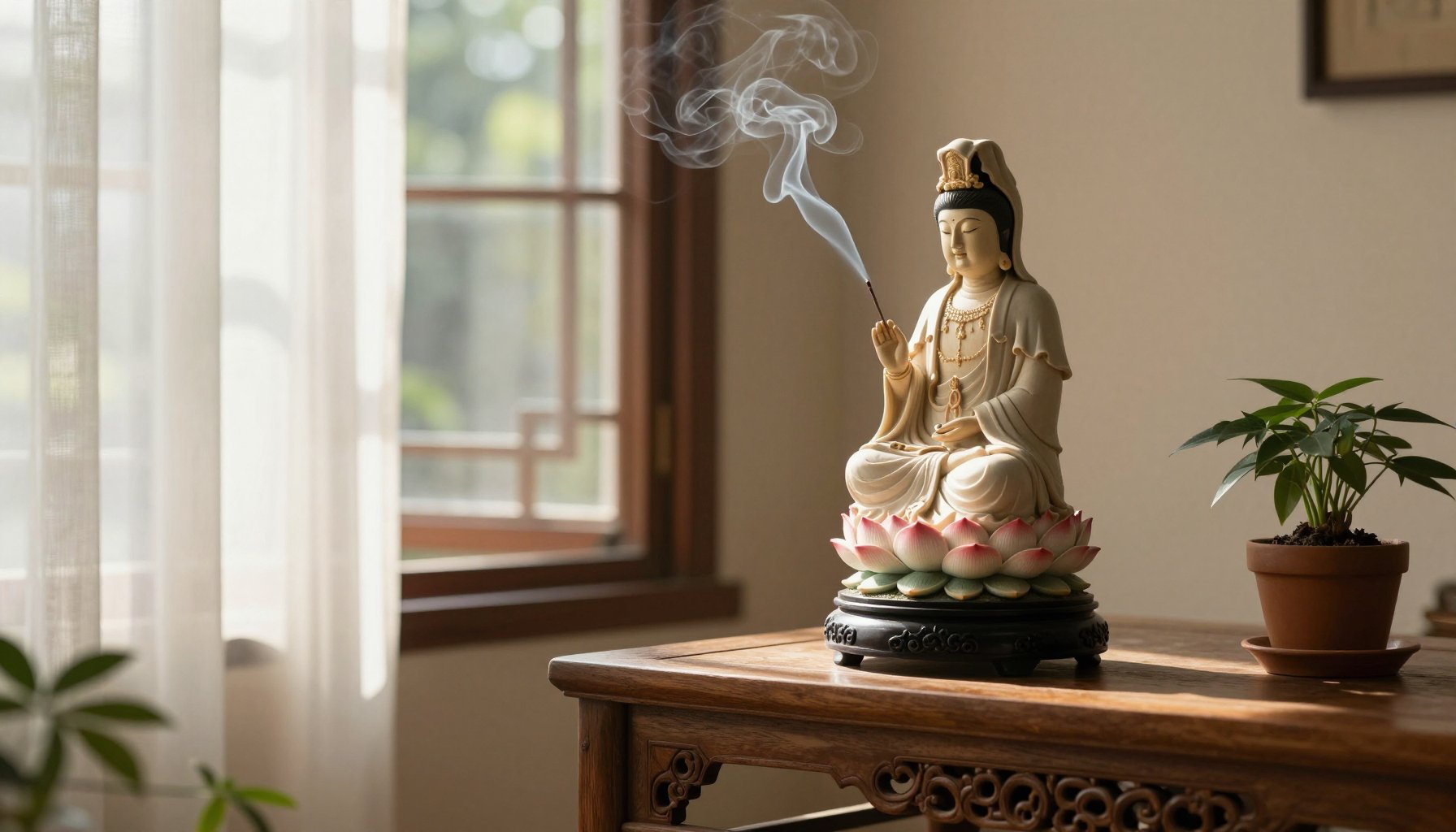 Quan Âm Bồ Tát tỏa khói trầm hương an tịnh