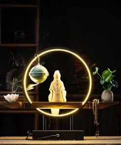 Thác khói trầm hương tượng Quan Âm bên lư hương thanh tịnh 47,5×10,2×36,7cm 2
