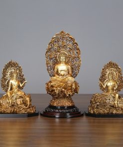 Tượng phật decor bộ Hoa Nghiêm Tam Thánh bằng đồng 18×12×23cm
